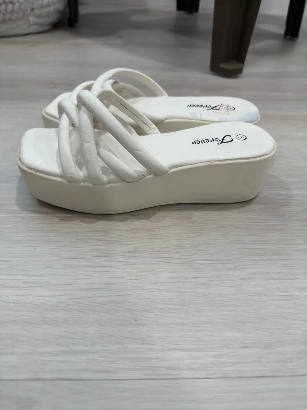 Forever White Strappy Square Toe Slide Sandals